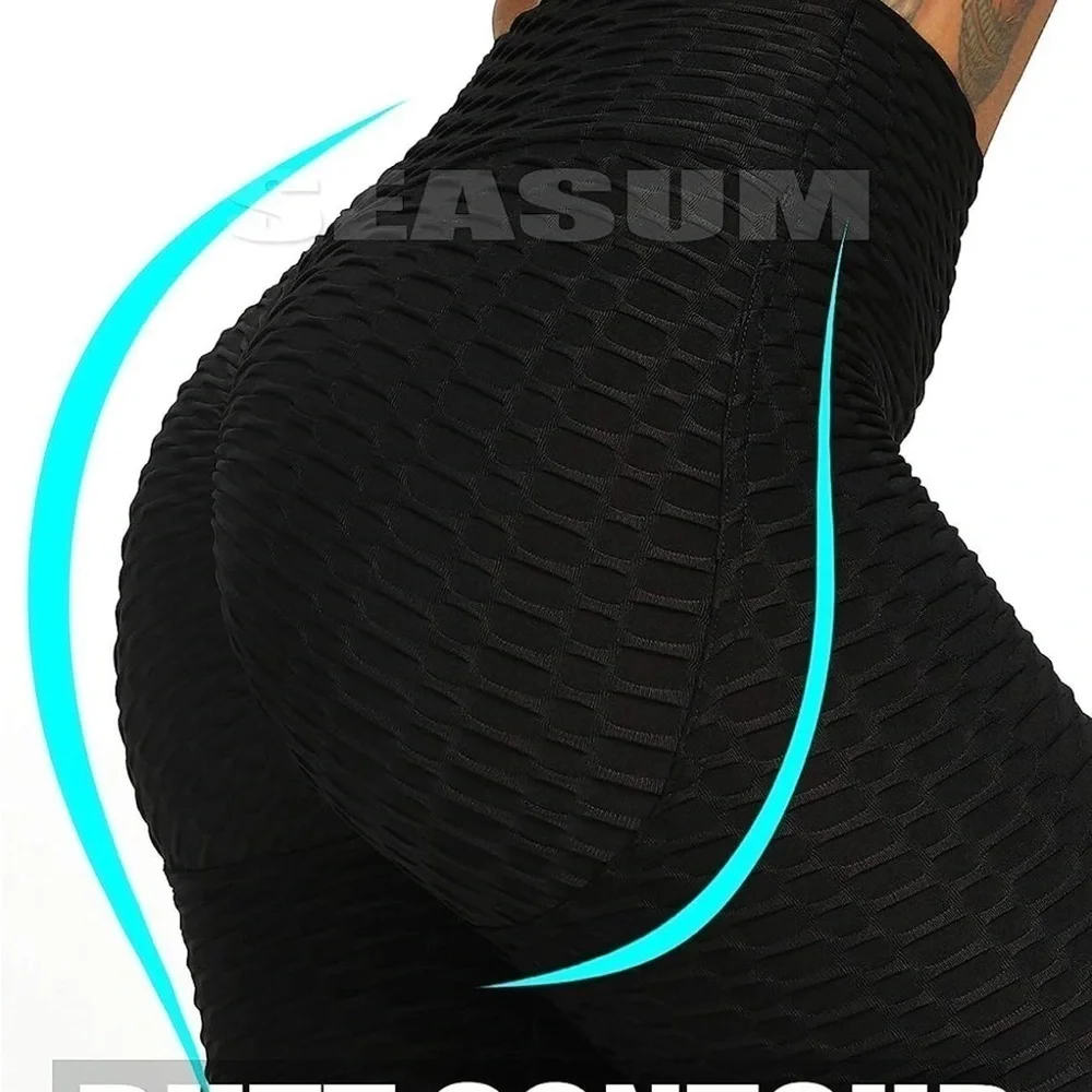 Women's leggings medium black bubble high waist spandex butt contour workout - Picture 3 of 4